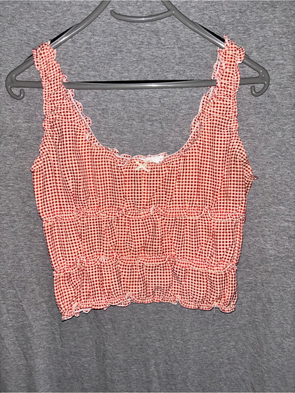 Lush Red Gingham Ruffle Crop Tank - Picture 4 of 6